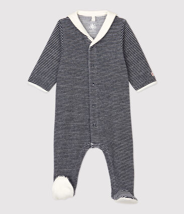 PETIT BATEAU - Dors-bien à col rayé bébé en velours de coton biologique
